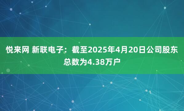 悦来网 新联电子：截至2025年4月20日公司股东总数为4.38万户